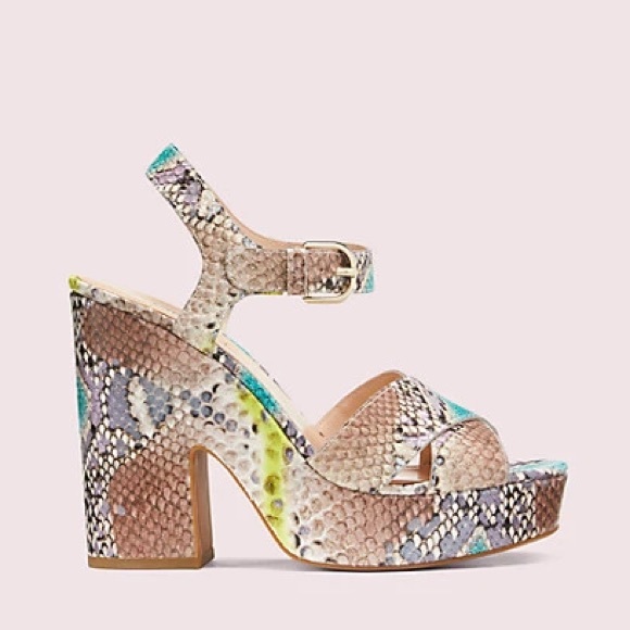 New Kate Spade Grace Snake Platform Sandals - Picture 2 of 7